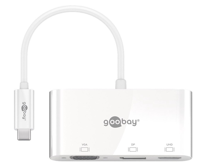 Multi adapter USB-C - VGA + Display Port + HDMI Goobay Biały
