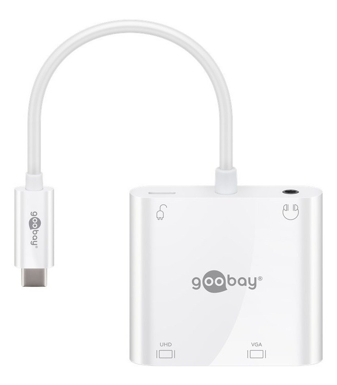 Multi adapter USB-C - HDMI + VGA + audio 3.5mm + USB-C PD 100 W Goobay Biały 