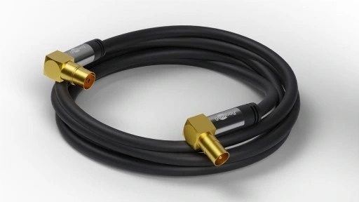 Kabel antenowy koncentryczny kątowy Przyłącze TV IEC Goobay Czarny 1m