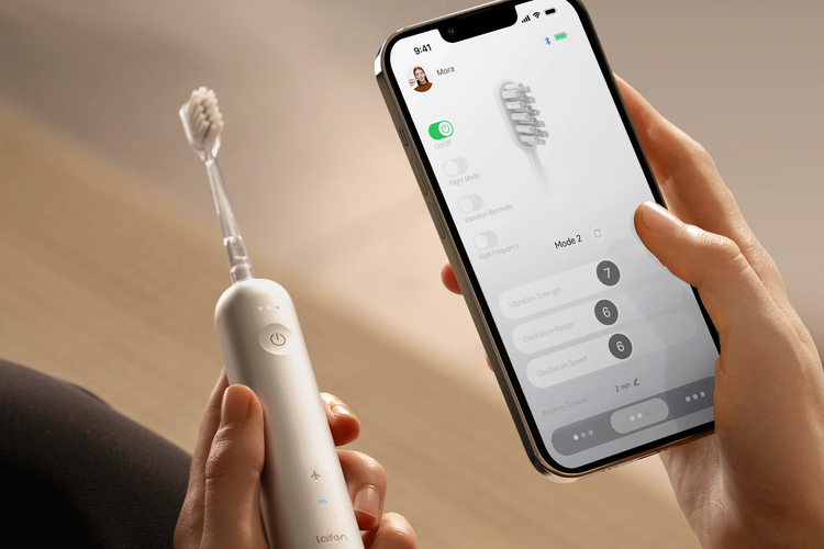 Laifen Szczoteczka do Zębów Soniczna Wave ABS Różowa Głowki 6 szt. Aplikacja Gift Box