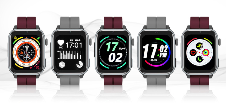 Bemi SmartWatch Senio Szary + Pasek Silikonowy Czerwony / Czerwone Wino