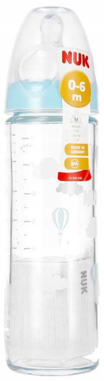 NUK Butelka szklana ze smoczkiem 240 ml 0-6m New Classic niebieska