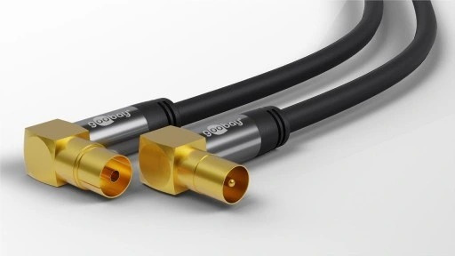 Kabel antenowy koncentryczny kątowy Przyłącze TV IEC Goobay Czarny 1m