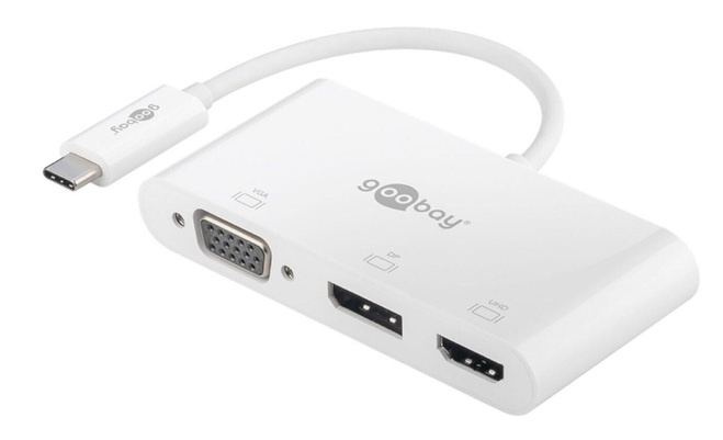 Multi adapter USB-C - VGA + Display Port + HDMI Goobay Biały