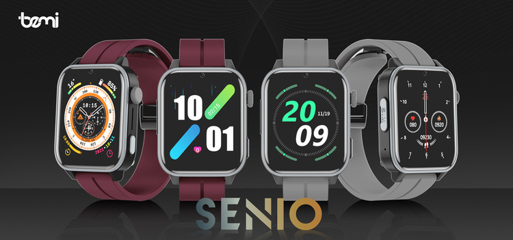 Bemi SmartWatch Senio Szary + Pasek Silikonowy Czerwony / Czerwone Wino
