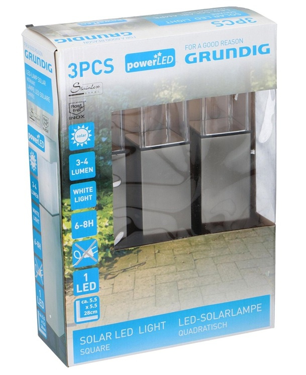 Grundig Zestaw 3 lamp solarnych LED Stal nierdzewna