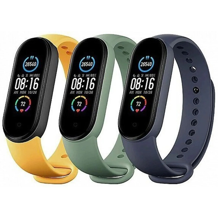 3 opaski Xiaomi Mi Smart Band 5 Strap 3-pack Niebieski Zółty Zielony TPU 
