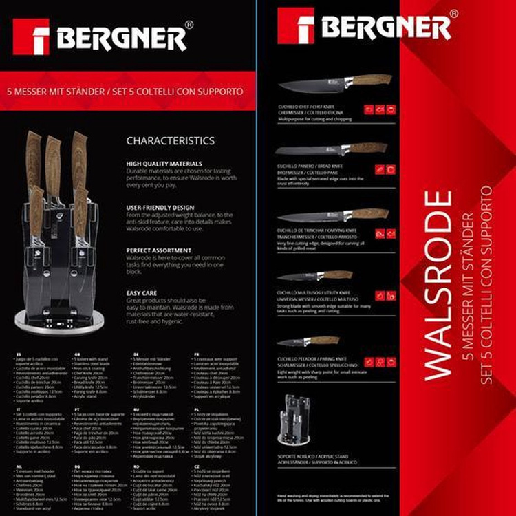 BERGNER Zestaw noży ze stali nierdzewnej Walsrode - 5 Sztuk + Stojak