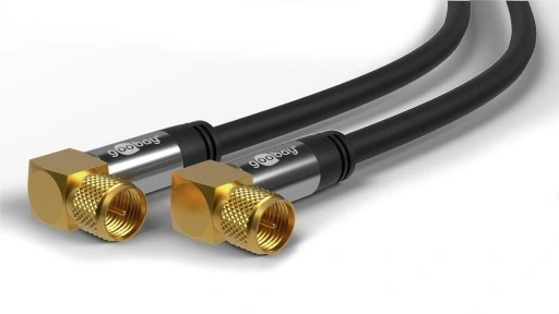 Kabel antenowy koncentryczny wtyk F/F 90° kątowy SAT ekranowany 1m Czarny Goobay