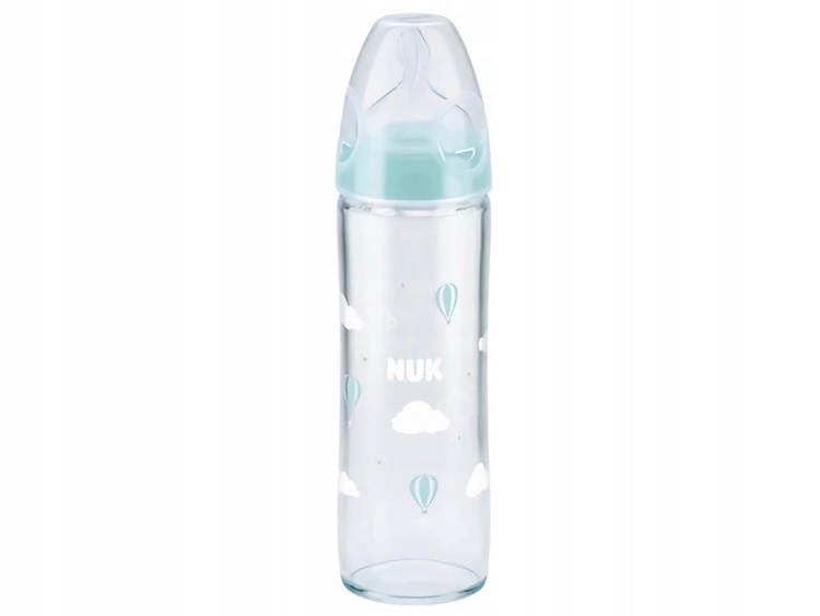 NUK Butelka szklana ze smoczkiem 240 ml 0-6m New Classic niebieska