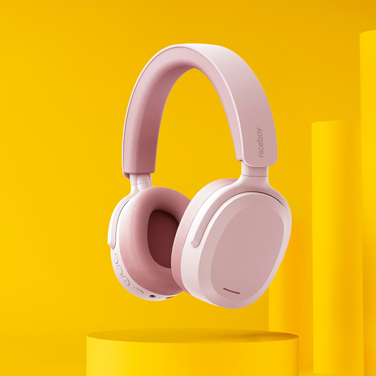 Niceboy Słuchawki Nauszne  Sora Sakura Pink Różowe AUX AAC IPX4 BT 5.3 USBC