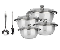 RENBERG Silver 10 elementów Zestaw 4 Garnków z Pokrywką + 2 Akcesoria
