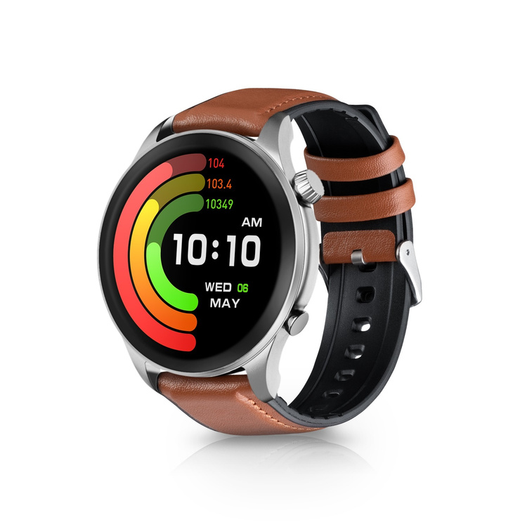 Niceboy Watch GTR 2 Frozen Silver Srebrna Koperta Brązowy Pasek AMOLED IP67