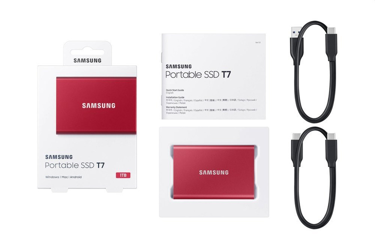 SAMSUNG T7 Dysk zewnetrzny SSD 1TB Czerwony USB 3.2 (MU−PC1T0R/WW)