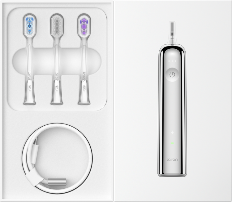 Laifen Szczoteczka do Zębów Soniczna Wave Stainless Steel Srebrna 3 Główki