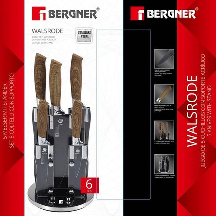 BERGNER Zestaw noży ze stali nierdzewnej Walsrode - 5 Sztuk + Stojak