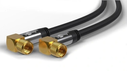 Kabel antenowy koncentryczny wtyk F/F 90° kątowy SAT ekranowany 1m Czarny Goobay
