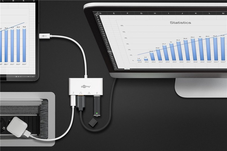 Multi adapter USB-C - HDMI + Ethernet + USB-A + USB-C PD 60W Goobay Biały