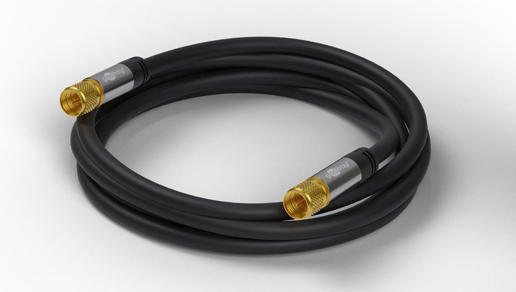 Kabel antenowy koncentryczny wtyk F/F SAT ekranowany 1m Czarny Goobay