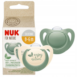 NUK Smoczek uspokajający silikonowy 0-6m For Nature zielony op.2 szt.