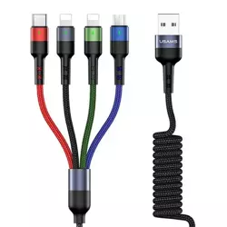 USAMS Kabel pleciony 4w1 1.5m 2A Fast Charge Springs (2xlightning/microUSB/USB-C) SJ349USB01
