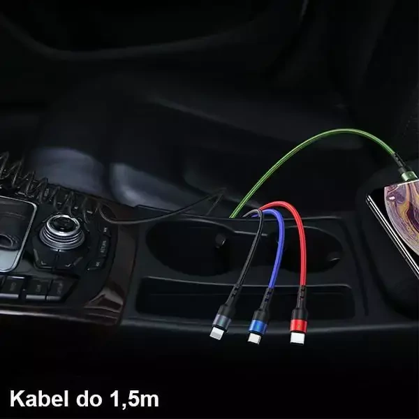 USAMS Kabel pleciony 4w1 1.5m 2A Fast Charge Springs (2xlightning/microUSB/USB-C) SJ349USB01