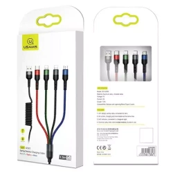 USAMS Kabel pleciony 4w1 1.5m 2A Fast Charge Springs (2xlightning/microUSB/USB-C) SJ349USB01
