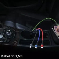 USAMS Kabel pleciony 4w1 1.5m 2A Fast Charge Springs (2xlightning/microUSB/USB-C) SJ349USB01